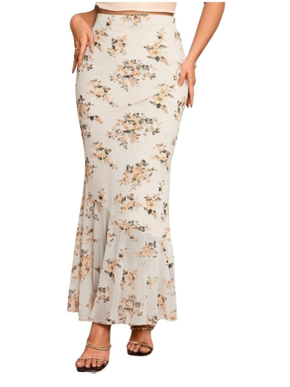Verdusa Women's Floral Print Fishtail Mermaid Long Skirt Medium NEW *D46